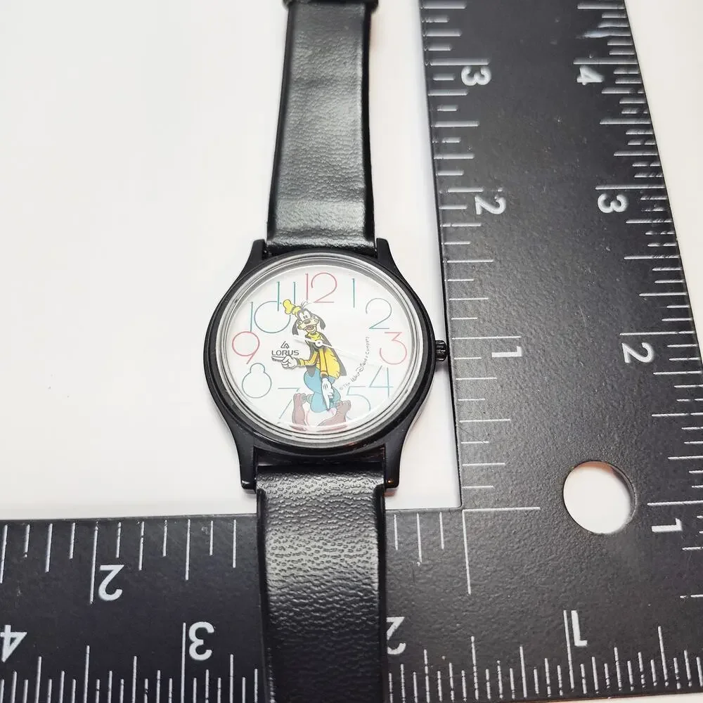 Vintage Lorus Disney Goofy Large Face Watch Black Case Multicolor Dial